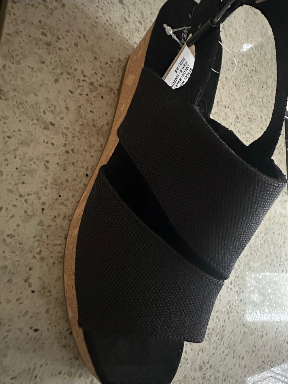 Toms Black Canvas Cork Wedge Slingback Sandals